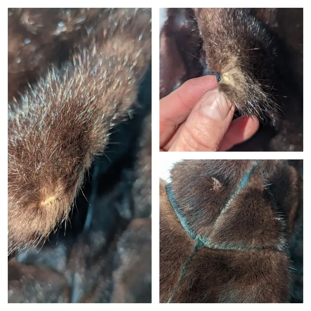 Vintage 70's Dayton's Black Leather Coat with Fur Accents Tie Waist Black Brown - Picture 13 of 14